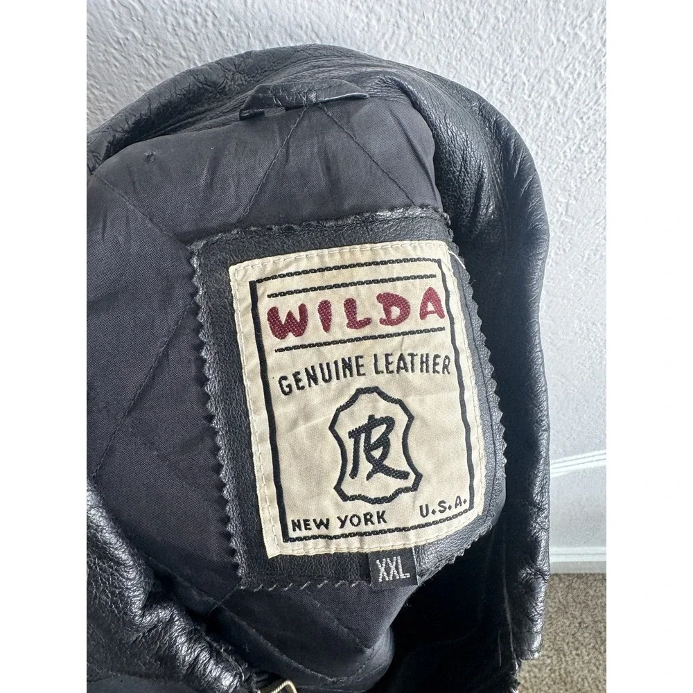 Wilda‎ Vtg Men's Leather Jacket USA Biker Black Size XXL Vintage